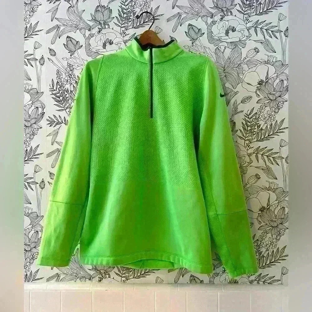 NIKE GOLF TOUR PERFORMANCE THERMA-FIT GREEN 1/2 ZIP PULL OVER FLEECE SIZE L